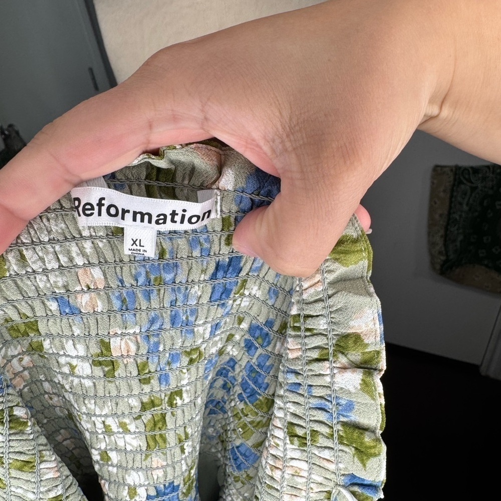 Reformation‎ Floral Blue and Green Women's Dress - Picture 2 of 5